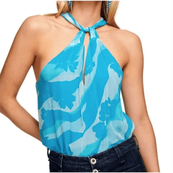 RAMY BROOK Skylar Floral Twisted Halter Top‎ Womans size Small NWT mermaidcore - Picture 1 of 12